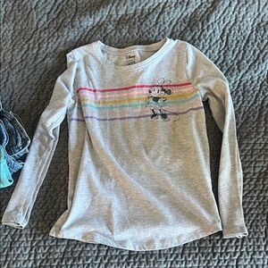 jumping beans Gray Long Sleeve Tee with Rainbow Stripes and Minnie Graphic